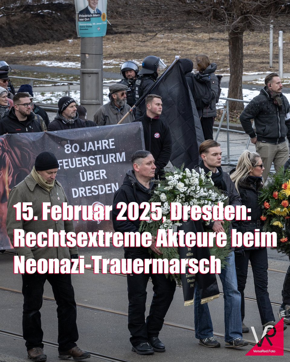 VersaRed_Foto's tweet image. Am 15. Februar 2025 marschierten bis zu 3000 Rechtsextreme durch Dresden. Der Aufzug wurde dauerhaft von Gegenprotesten begleitet. Der Beitrag gibt Einblicke in Akteure und Strukturen der extremen Rechten. #dd1502 #dresden 
 instagram.com/p/DGufISnIOhF/…