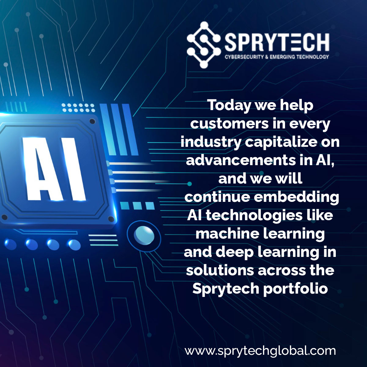 SprytechL's tweet photo. At Sprytech, we empower businesses across all sectors to harness the power of AI, machine learning, and deep learning. 

#sprytech #sprytechglobal #global #cybersecurity  #TechSolutions #BusinessGrowth #ArtificialIntelligence #FutureTech https://t.co/I4cftQPdDt