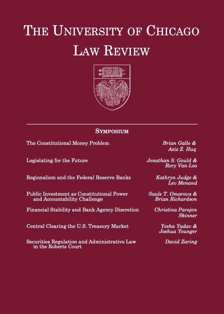 Volume 92.2 is now live, featuring pieces by <a href="/BDGesq/">Brian Galle</a> &amp; Aziz Huq; Jonathan Gould &amp; <a href="/RoryVanLoo/">Rory van Loo</a>; <a href="/ProfKateJudge/">Kate Judge</a> &amp; <a href="/LevMenand/">Lev Menand</a>; <a href="/STOmarova/">Saule Omarova</a> &amp; Brian Richardson; <a href="/CParaSkinner/">Christina Parajon Skinner</a>; <a href="/ProfYYadav1/">Professor Yesha Yadav</a> &amp; Joshua Younger; and <a href="/ZaringDavid/">David Zaring</a>. lawreview.uchicago.edu