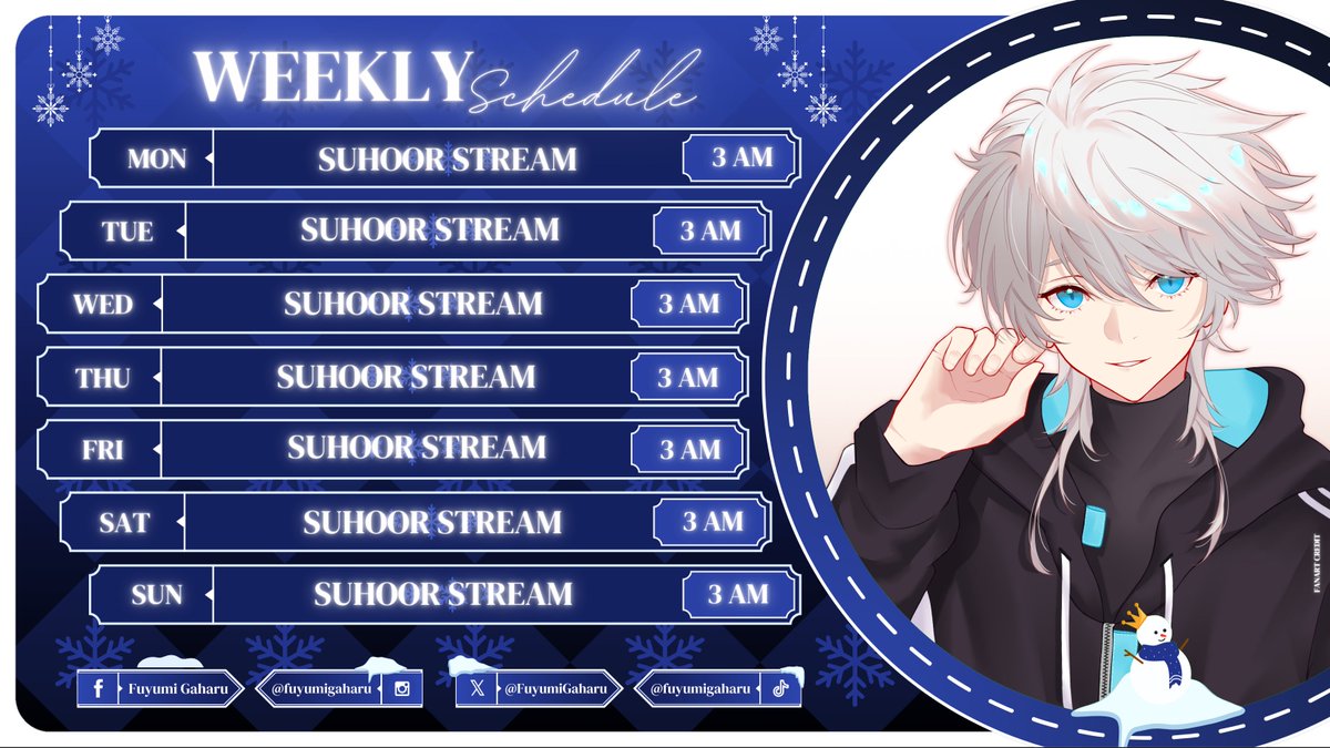 【HASHTAG】
• General     : #FuyumiGaharu
• Live             : #HaruOnAir
• Art               : #Harustration
• FanName  : Haruine
• Meme         : #Harucu
• Clips            : #HaruClips
• Oshi Mark : ☃️

3 - 9 March 2025 (Full 30 hari kah Maniez??? 😅)