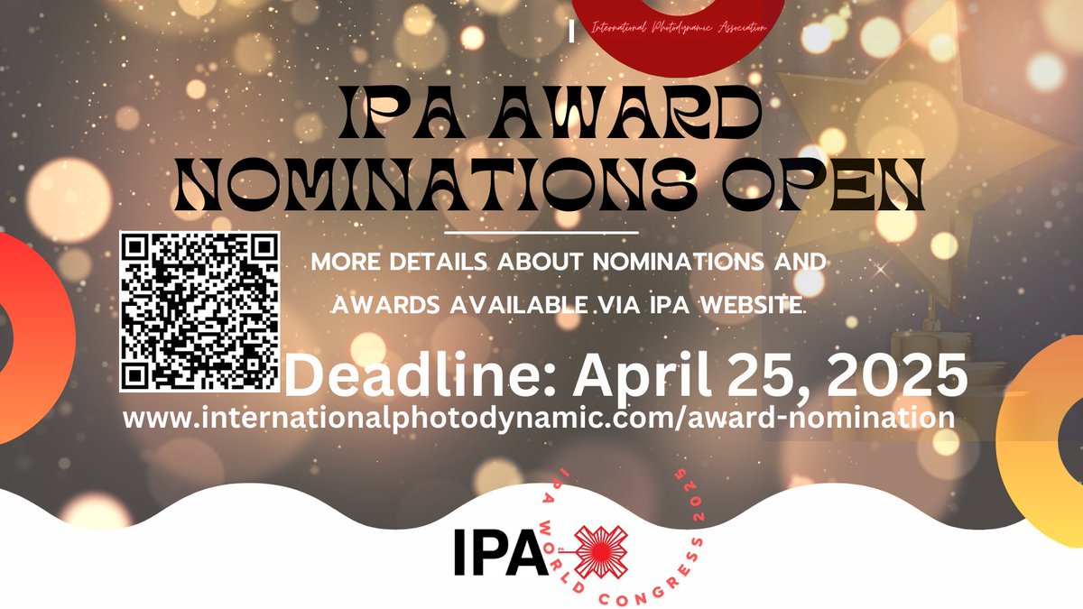 IPA Award Nominations are OPEN. 

More details about awards and nominations availble via website. Must be an IPA member to be eligible. DEADLINE: April 25, 2025  

🎯 Please submit via internationalphotodynamic.com/award-nominati…

#awardnominations #IPA2025