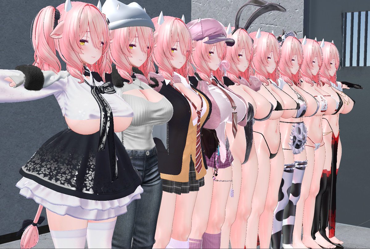 ハァハァ.....衣装導入したりシェイプキー追加おわった.......!
あとは体型を弄ったり.......! 