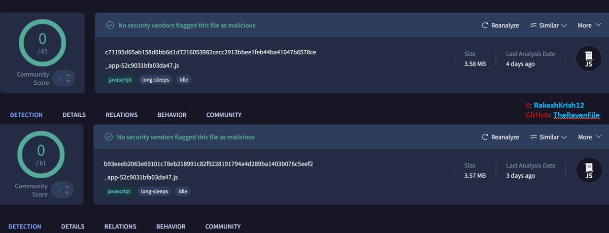 🇰🇵 2 more #Lazarus JS Files Uncovered linked to #ByBit $1.5B #Hack Series!

MD5: 9e96a53a50d4f046696e976e60332ac0
MD5: 98303ede11d912877ca7c83e8db9b4a7

Source: github.com/TheRavenFile/D…

#bybit #crypto #cryptocurrency #blockchain #cyberattack #lazarus #northkorea #ether #bitcoin