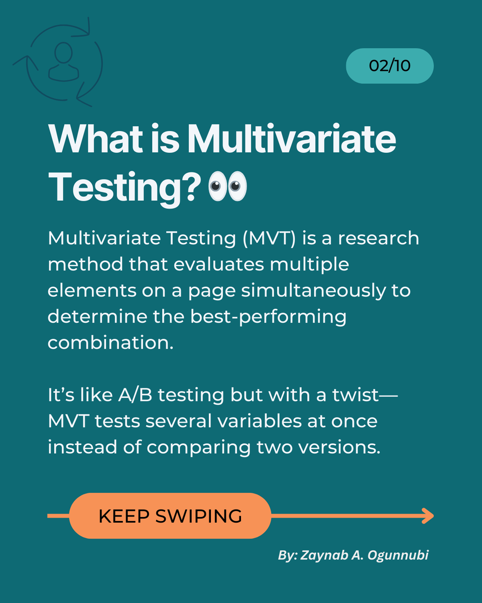 slimfit_zee's tweet photo. Multivariate testing (MVT) helps you test multiple elements on a page simultaneously to find the best-performing combination. Unlike A/B testing, MVT digs deeper into interactions between elements.

#ux #Research #uxresearch #researchmethods #uxr #MultivariateTesting #Tips https://t.co/bomvIBM5jd