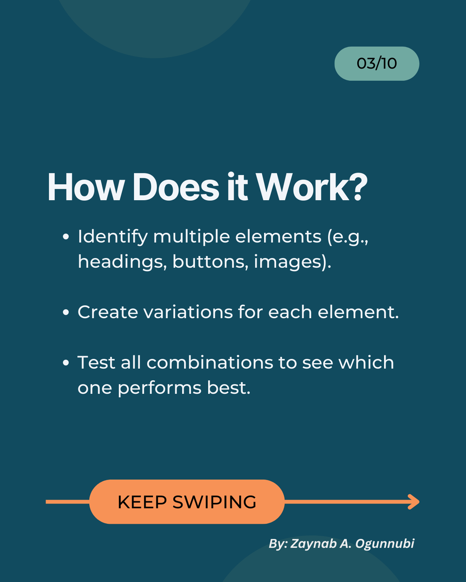 slimfit_zee's tweet photo. With MVT, you divide users into different groups, each seeing a unique version of a page with varied elements. 

The goal? Identifying which combination improves user experience and conversions.

#ux #Research #uxresearch #researchmethods #uxr #MultivariateTesting #uxtips #Tips https://t.co/HoRCgS9f7b