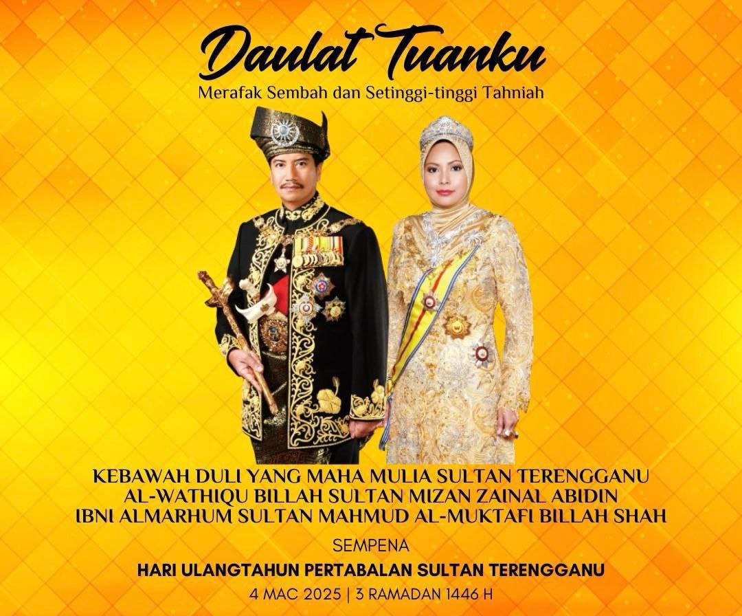 sasoakai's tweet photo. 𝗗𝗮𝘂𝗹𝗮𝘁 𝗧𝘂𝗮𝗻𝗸𝘂!
Merafak sembah menjunjung kasih  sempena hari pertabalan Kebawah Duli Yang Maha Mulia Al-Wathiqu Billah Sultan Mizan Zainal Abidin Ibni Al-Marhum Sultan Mahmud Al-Muktafi Billah Shah.

Ikhlas daripada
SCIB SASOAKAI JV Sdn. Bhd. https://t.co/o8nPlsc1G8