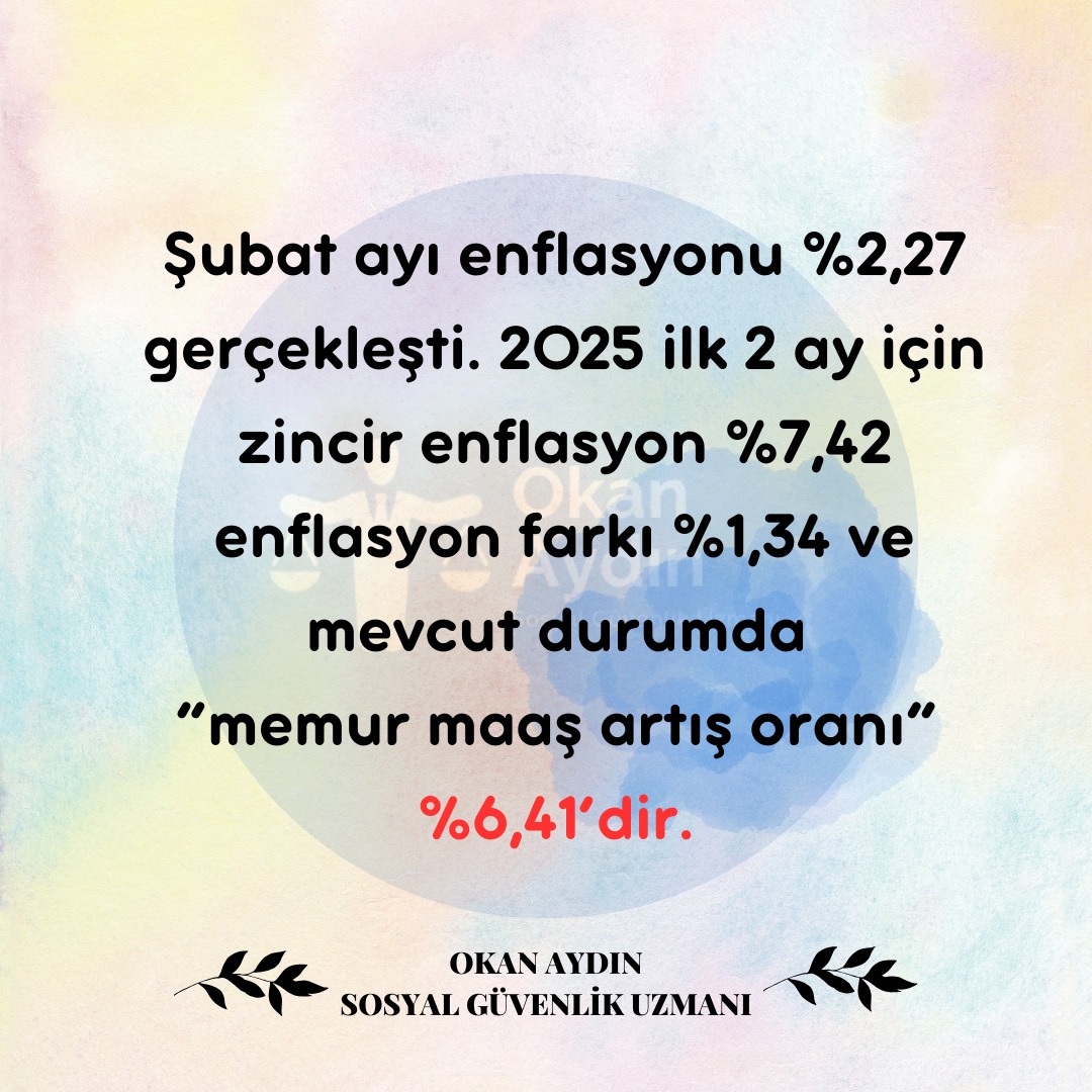 Şubat ayı itibarıyla memurlar için enflasyon farkı oluşmuştur. Bugün maaşlara zam yapılacak olsa zam oranı %6,41 olacaktır. Henüz nihai oran için 4 ay daha vardır.