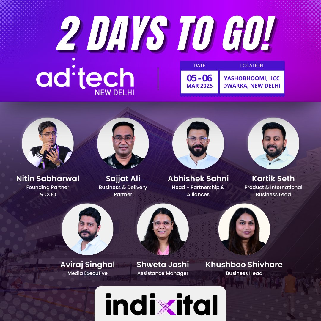 indixital's tweet image. The Countdown has begun for the most exciting digital marketing event - Adtech 2025🙌
We are joining the event at Yashobhoomi, New Delhi in 2 days. Let&apos;s connect! Are you coming?
#adtech #adtech2025 #adtechnewdelhi #marketingevent #advertising #digitalmarketingevents #advertisers
