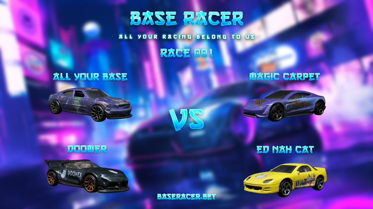 Base Racer 🏎💨🏁 (@base_racer_ayb) on Twitter photo Let the games begin!
Join us for
Race 001 at 14.00EST Mon 3rd March!
Competing Cars:
<a href="/AllYourBase_AYB/">All Your Base Are Belong To You</a>
<a href="/DoomerOnBaseCTO/">DOOMER</a>
<a href="/MagicCarpetBase/">MagicCarpet.base.eth</a>
<a href="/edthenahcat/">Ed</a>
baseracer.bet Let the games begin!
Join us for
Race 001 at 14.00EST Mon 3rd March!
Competing Cars:
<a href="/AllYourBase_AYB/">All Your Base Are Belong To You</a>
<a href="/DoomerOnBaseCTO/">DOOMER</a>
<a href="/MagicCarpetBase/">MagicCarpet.base.eth</a>
<a href="/edthenahcat/">Ed</a>
baseracer.bet