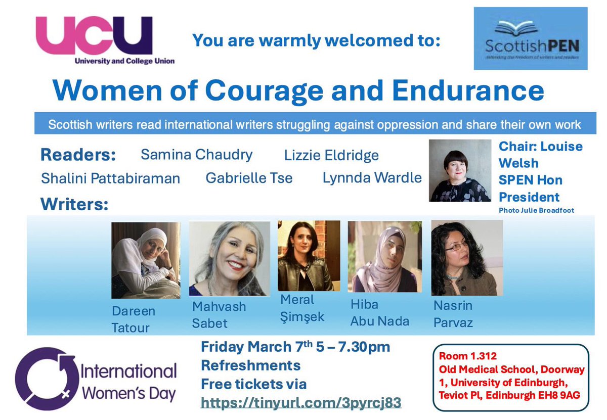lynnda wardle 2 ens and a why (@lynndawardle5) on Twitter photo Join us on Friday for <a href="/ScottishPEN/">Scottish PEN</a> International Womenโs Day celebrating hope and courage in the face of oppression- Iโll be reading alongside <a href="/lizzie_eldridge/">Dr Lizzie Eldridge</a> <a href="/SaminaChaudhr12/">Samina Chaudhry</a>, Shalini Pattabiraman and Gabrielle Tse. Chaired by the wonderful <a href="/louisewelsh00/">Louise Welsh</a> Join us on Friday for <a href="/ScottishPEN/">Scottish PEN</a> International Womenโs Day celebrating hope and courage in the face of oppression- Iโll be reading alongside <a href="/lizzie_eldridge/">Dr Lizzie Eldridge</a> <a href="/SaminaChaudhr12/">Samina Chaudhry</a>, Shalini Pattabiraman and Gabrielle Tse. Chaired by the wonderful <a href="/louisewelsh00/">Louise Welsh</a>