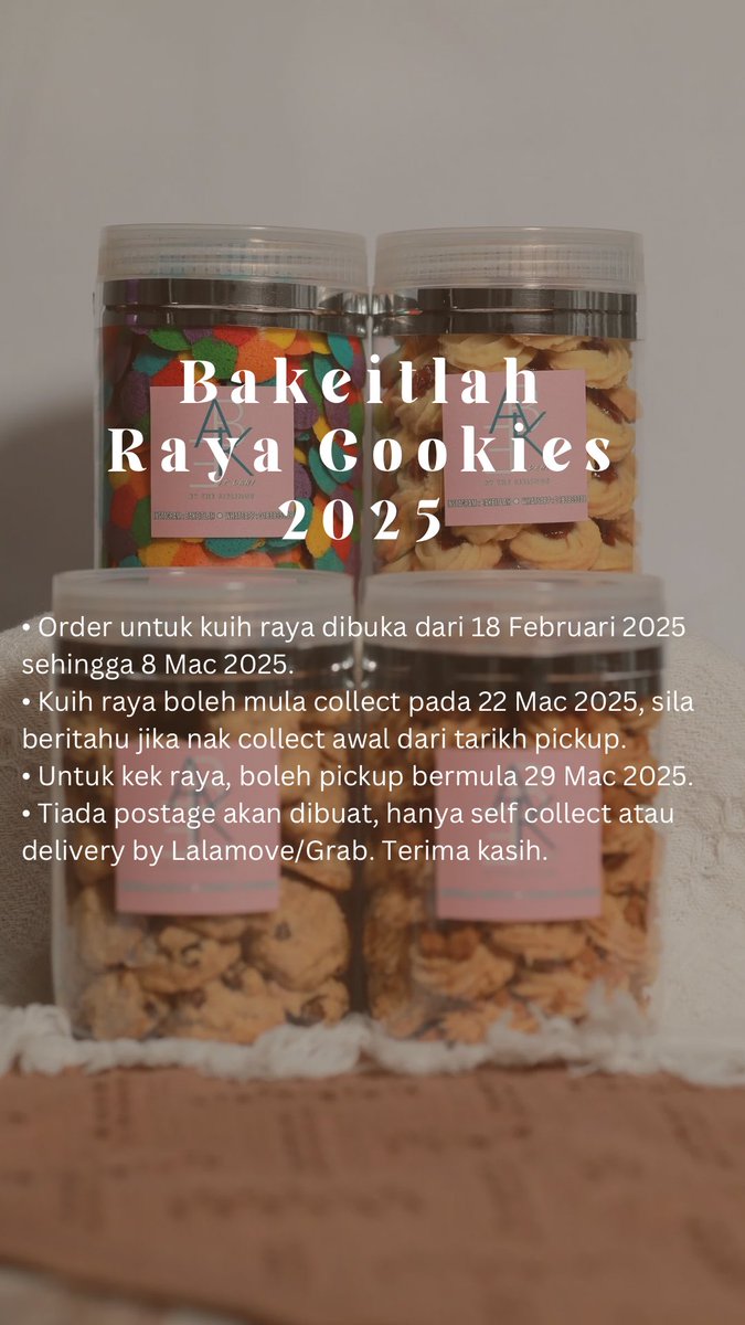 abcdiniefghijkl's tweet photo. Salam and hello everyone! Macam biasa, Bakeitlah ada open order untuk cookies &amp; cake raya.

Tahun ni kita open order 5 jenis cookies &amp; 3 jenis cake. Semua sedap, insyaAllah.

Kita tak buat postage, boleh pickup kat Tmn Melati, Gombak or delivery by runner. https://t.co/EYlkOsEfxh