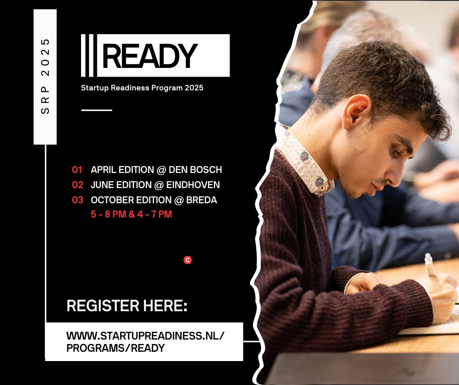 🚀 𝗥𝗲𝗮𝗱𝘆: 𝗟𝗼𝗮𝗱 𝘆𝗼𝘂𝗿 𝘀𝘁𝗮𝗿𝘁𝘂𝗽!
Get ready to turn your startup idea into a thriving business with this interactive, hands-on program. Join us for 3 sessions every Tuesday starting April 1st at JADS in ‘s-Hertogenbosch.

𝗔𝗣𝗣𝗟𝗬: hubs.li/Q037kD8Y0