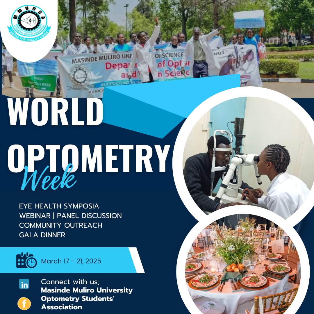 MMUST_Kenya's tweet image. Join us in celebrating World Optometry Week 2025!  Together, we can spread the word and empower the public to take charge of their vision!
Let’s work together for better eye health for all!
#WorldOptometryWeek #EyeHealthAwareness #ScreeningMatters #EarlyDetection #Optometry
