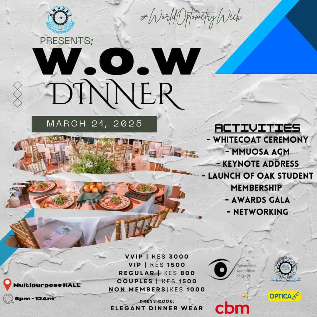 MMUST_Kenya's tweet image. Join us in celebrating World Optometry Week 2025!  Together, we can spread the word and empower the public to take charge of their vision!
Let’s work together for better eye health for all!
#WorldOptometryWeek #EyeHealthAwareness #ScreeningMatters #EarlyDetection #Optometry