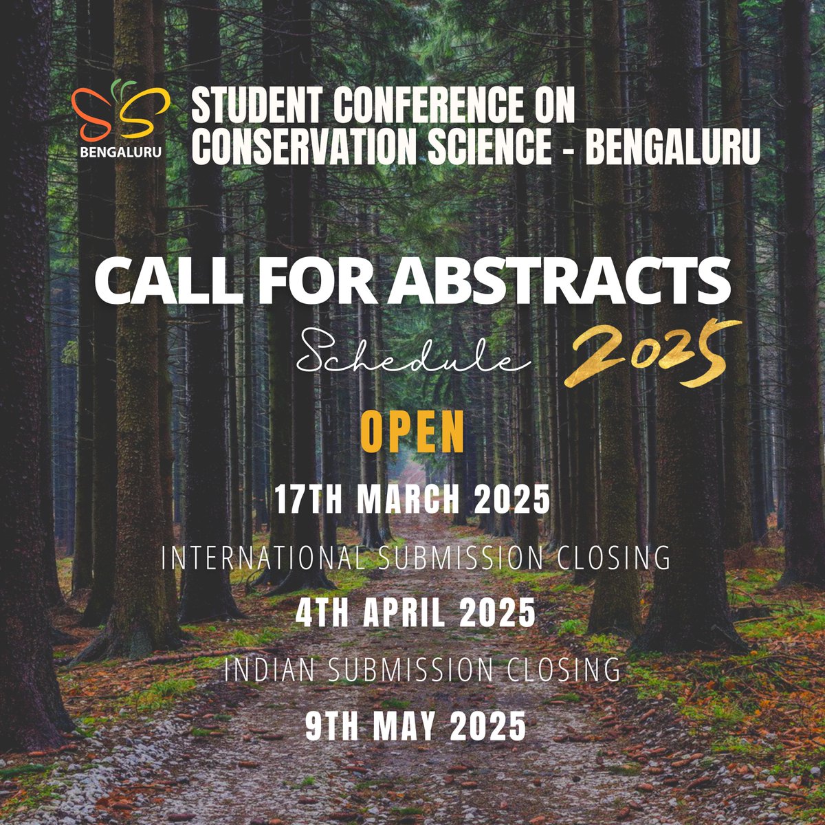🌿✨Save the Date! 🎉 ✨🌿

The 16th edition of #SCCSBengaluru is coming, and it's time to get ready! 🚀📅

🚀 Ready to share your research? Meet fellow conservationists? Or soak in the best of conservation science? Don’t miss out!

#SCCSBengaluru2025 #ConservationScience 🎉