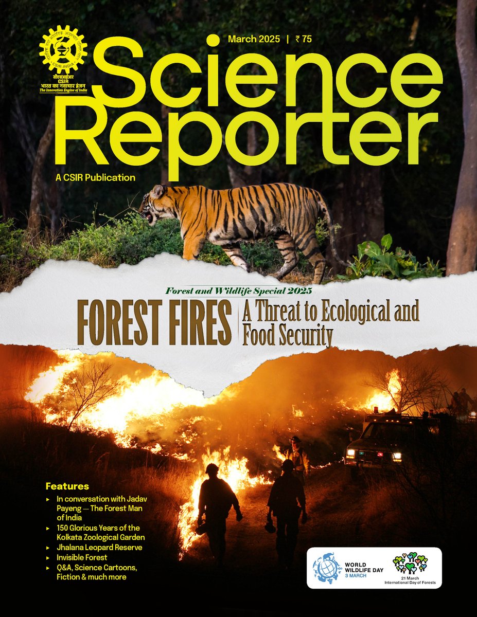 ScienceReporte1's tweet image. Happy World Wildlife Day!
March issue of Science Reporter focuses on Forest &amp;amp; Wildlife, including a cover story on wildfires, an interview with Padma Shri Jadav Payeng, the Forest Man of India and many other interesting features.
nopr.niscpr.res.in/handle/1234567…
@CSIR_IND 
@CSIR_NIScPR