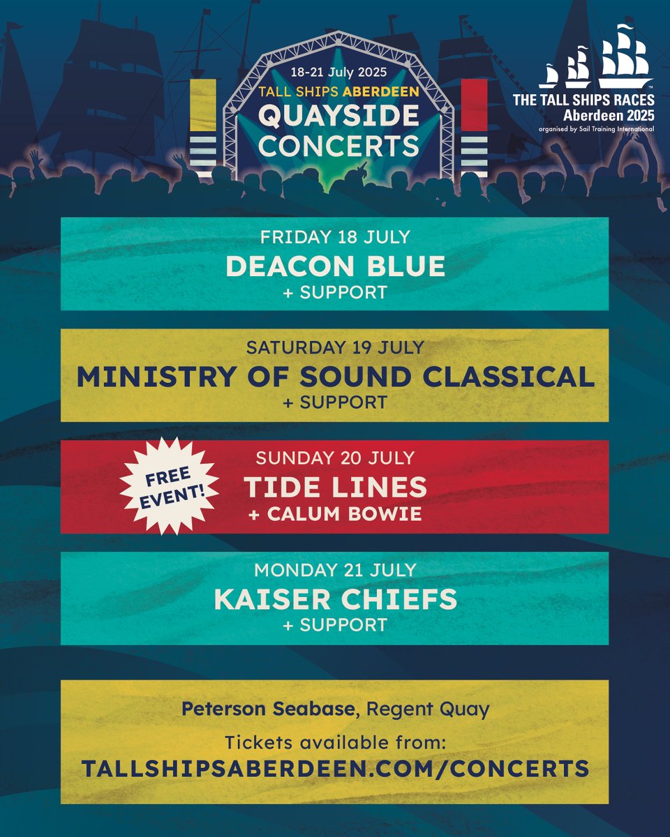 Port of Aberdeen (@portofaberdeen) on Twitter photo We’re excited to announce the Quayside Concerts headliners for The <a href="/tallshipsabdn/">Tall Ships Aberdeen</a> Races 2025!
tallshipsaberdeen.com/news-hub/top-f…
#TSR2025 #tallshipsaberdeen
<a href="/AbdnInspired/">Aberdeen Inspired</a> <a href="/AberdeenCC/">Aberdeen City Council</a> <a href="/visitabdn/">VisitAberdeenshire</a> <a href="/VisitScotland/">VisitScotland</a> <a href="/VisitScotNews/">VisitScotland News</a> We’re excited to announce the Quayside Concerts headliners for The <a href="/tallshipsabdn/">Tall Ships Aberdeen</a> Races 2025!
tallshipsaberdeen.com/news-hub/top-f…
#TSR2025 #tallshipsaberdeen
<a href="/AbdnInspired/">Aberdeen Inspired</a> <a href="/AberdeenCC/">Aberdeen City Council</a> <a href="/visitabdn/">VisitAberdeenshire</a> <a href="/VisitScotland/">VisitScotland</a> <a href="/VisitScotNews/">VisitScotland News</a>