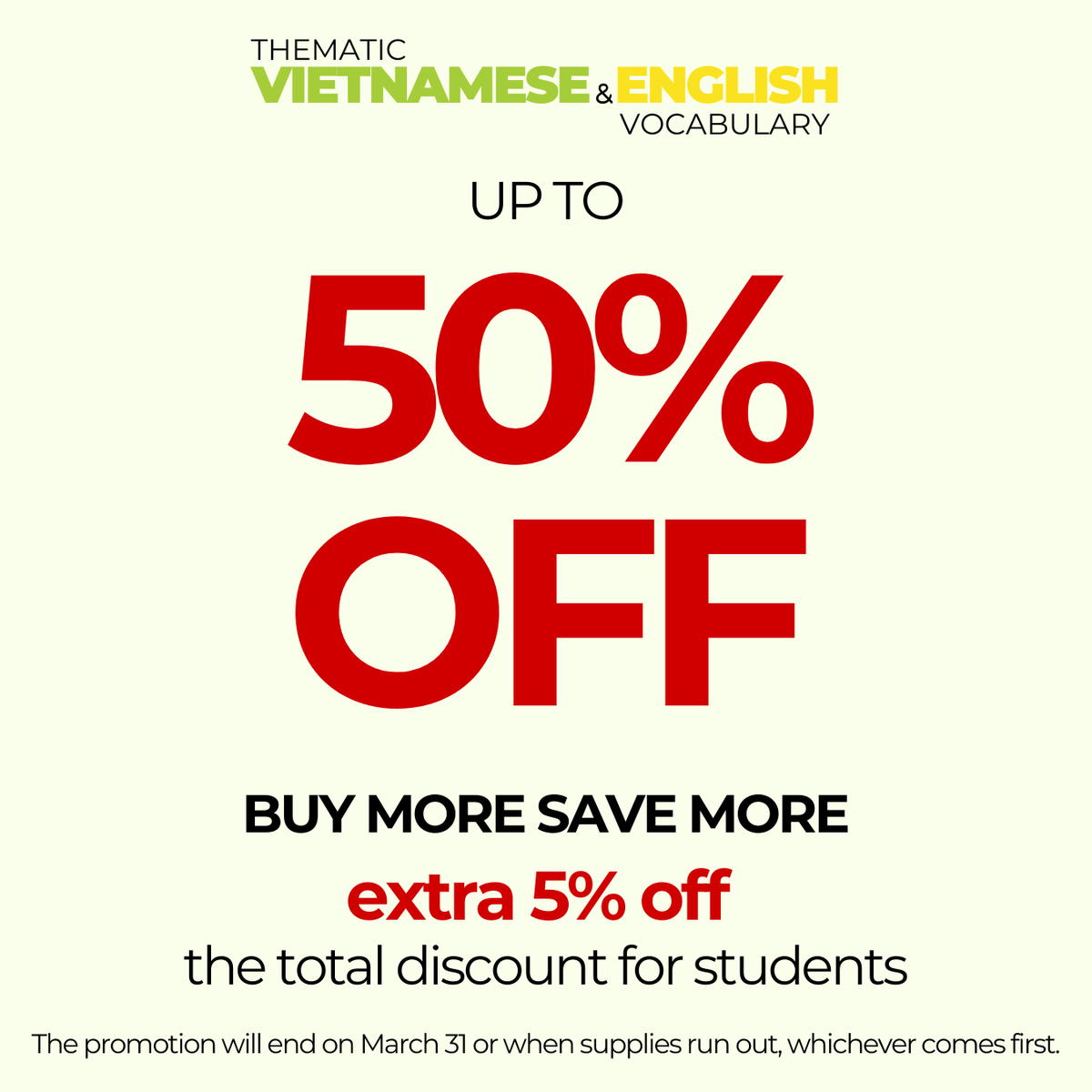 VLStudies's tweet photo. ❤️‍🔥 EXCLUSIVE DEAL AT VLS: UP TO 50% OFF – THE MORE YOU BUY, THE MORE YOU SAVE!
To celebrate International Women’s Day, VLS is bringing you an exciting multi-level discount! Shop smart and save big, contact us today and score your perfect combo!
👉 Hotline: (+84) 369 592 757 https://t.co/Zb0XBHqPUW