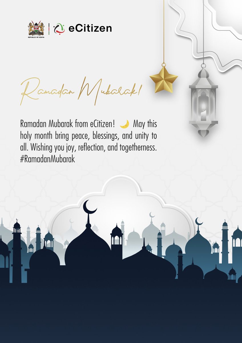 🌙 Ramadan Mubarak from eCitizen!🌙

Wishing our Muslim family peace, blessings, and unity this holy month. May your Ramadan be filled with joy, reflection, and togetherness. ✨ #RamadanMubarak #eCitizen