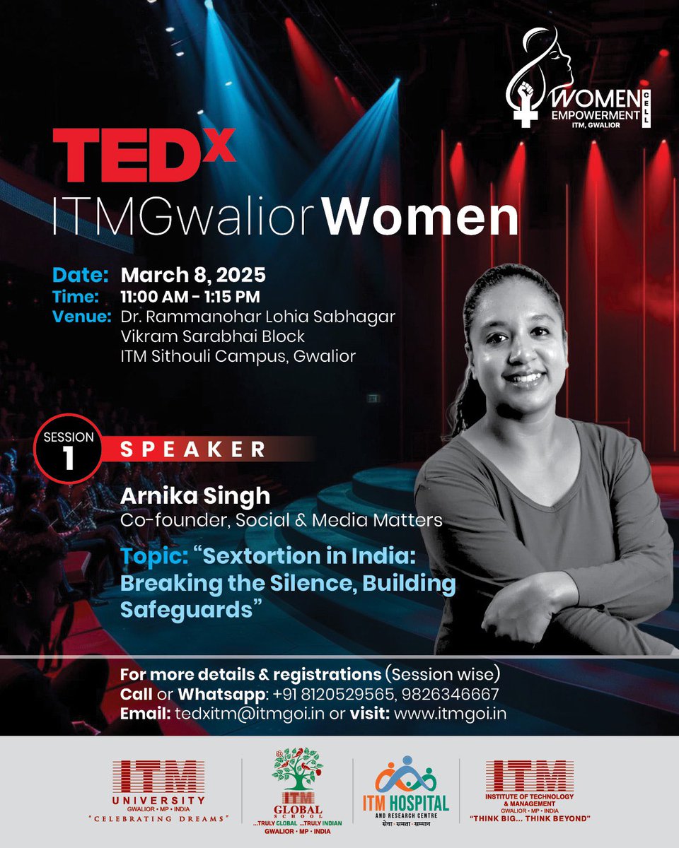 SociallyBlog (@sociallyblog) on Twitter photo We are thrilled to share that <a href="/arnikatweets/">Arnika Singh</a> has been invited as a #TEDx Speaker at ITM Gwalior on March 8 to shed light on this pressing issue. This recognition is not just a milestone but a testament to S&MM’s commitment to fighting for digital safety and justice. We are thrilled to share that <a href="/arnikatweets/">Arnika Singh</a> has been invited as a #TEDx Speaker at ITM Gwalior on March 8 to shed light on this pressing issue. This recognition is not just a milestone but a testament to S&MM’s commitment to fighting for digital safety and justice.