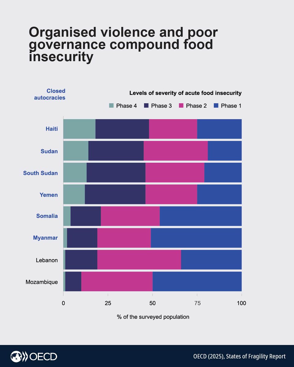 What is the relation between organised violence, poor governance and food insecurity in contexts with high and extreme fragility? 

Learn about the dynamics of this relation and how policymakers can react in the new #StatesofFragility 2025 report ➡️ brnw.ch/21wR3TG
