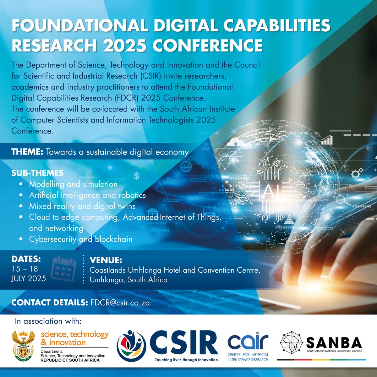 CSIR 🇿🇦 (@csir) on Twitter photo The <a href="/dstigovza/">DEPARTMENT OF SCIENCE,TECHNOLOGY & INNOVATION</a> and #TeamCSIR invites students, researchers, academia, and industry practitioners to submit short abstracts on the above sub-themes. The scientific programme will include oral presentations selected from submitted abstracts, as well as poster presentations. Full The <a href="/dstigovza/">DEPARTMENT OF SCIENCE,TECHNOLOGY & INNOVATION</a> and #TeamCSIR invites students, researchers, academia, and industry practitioners to submit short abstracts on the above sub-themes. The scientific programme will include oral presentations selected from submitted abstracts, as well as poster presentations. Full