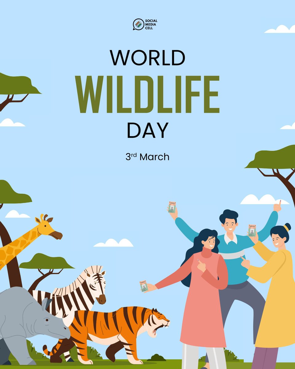 Be it the wilderness or the urban jungle, just as every life adds colour to the environment, every voter adds richness to our democracy.

ECI celebrates the World Wildlife Day 🐅🦒🦏

#WorldWildlifeDay2025 #ECI