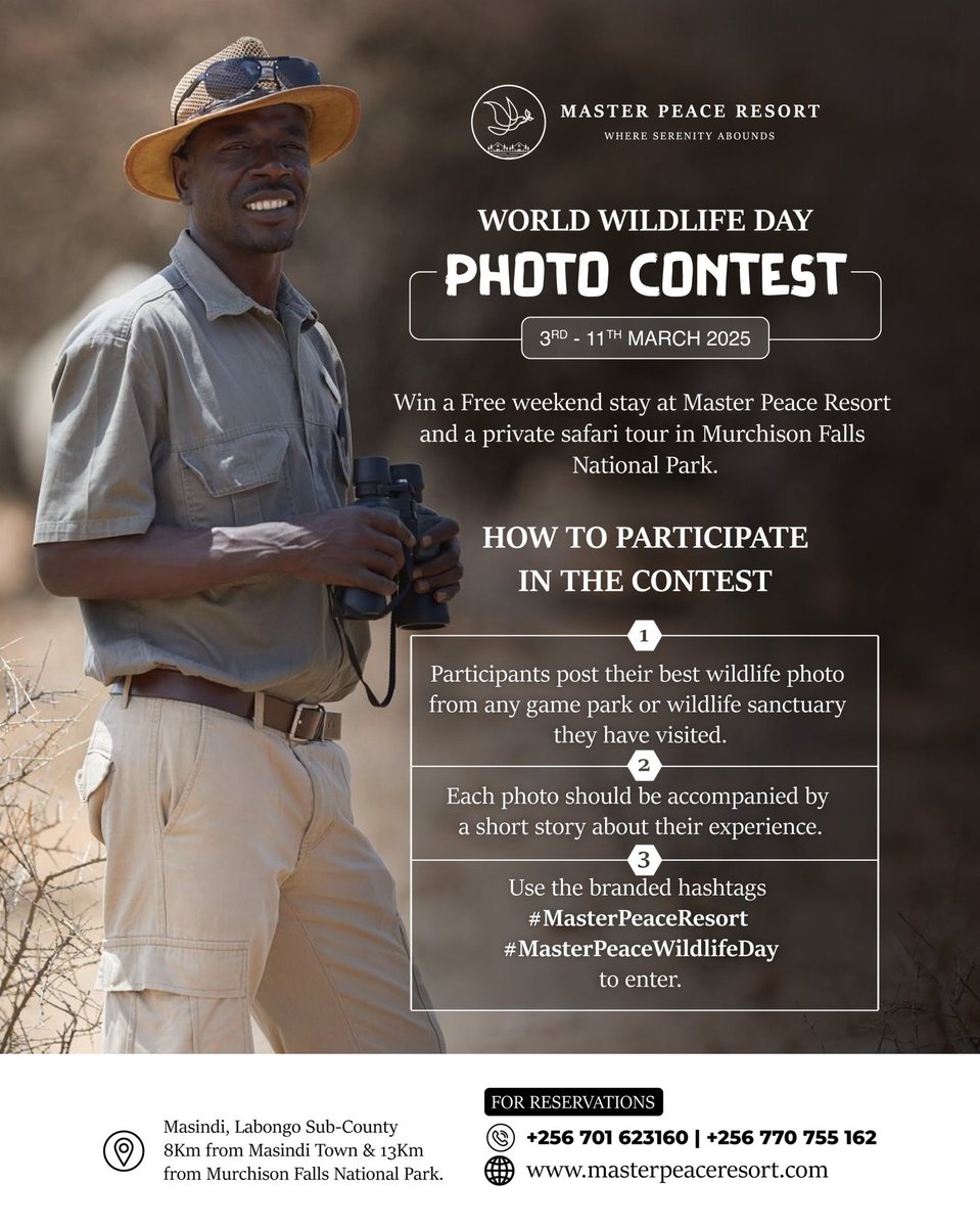 hope_immy's tweet photo. Let's celebrate the world wildlife day through the Master Peace Resort photo contest. @Master_Resort @akasu5598 @akankunda10953 @MariaMutagamba @BunyoroSqoop @MTWAUganda @misstourismUga @Ugandawildlife @LillyAjarova @officiallinkbus @lugya_ivan @MwongelaMbiti @Bestaliinde https://t.co/aNot3fUDe8