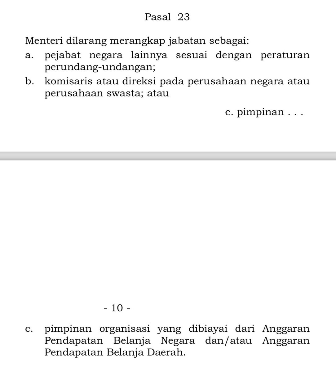Fedi Nuril (@realfedinuril) on Twitter photo Nanya serius.
Menurut UU No. 39/2008, ada tiga jabatan yang dilarang rangkap oleh Menteri.
Sedangkan Menteri Rosan Roeslani dan Wamen Dony Oskaria merangkap jabatan sebagai CEO dan COO Danantara.
Apakah ini melanggar UU?
<a href="/feriamsari/">feri amsari</a> <a href="/BivitriS/">Bivitri Susanti</a> <a href="/zainalamochtar/">Zainal Arifin Mochtar</a> Nanya serius.
Menurut UU No. 39/2008, ada tiga jabatan yang dilarang rangkap oleh Menteri.
Sedangkan Menteri Rosan Roeslani dan Wamen Dony Oskaria merangkap jabatan sebagai CEO dan COO Danantara.
Apakah ini melanggar UU?
<a href="/feriamsari/">feri amsari</a> <a href="/BivitriS/">Bivitri Susanti</a> <a href="/zainalamochtar/">Zainal Arifin Mochtar</a>