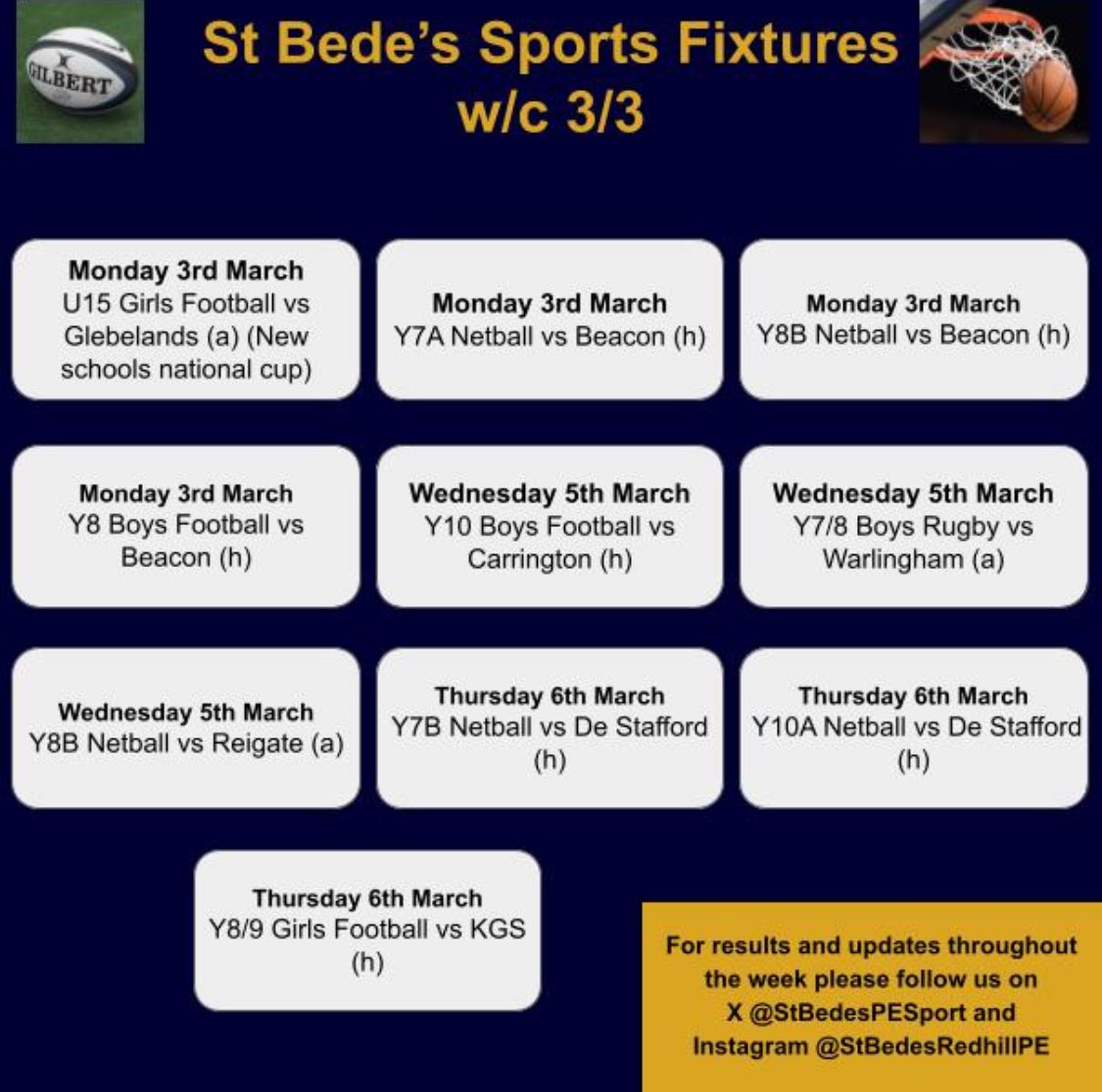 Here are this week’s fixtures, good luck teams!