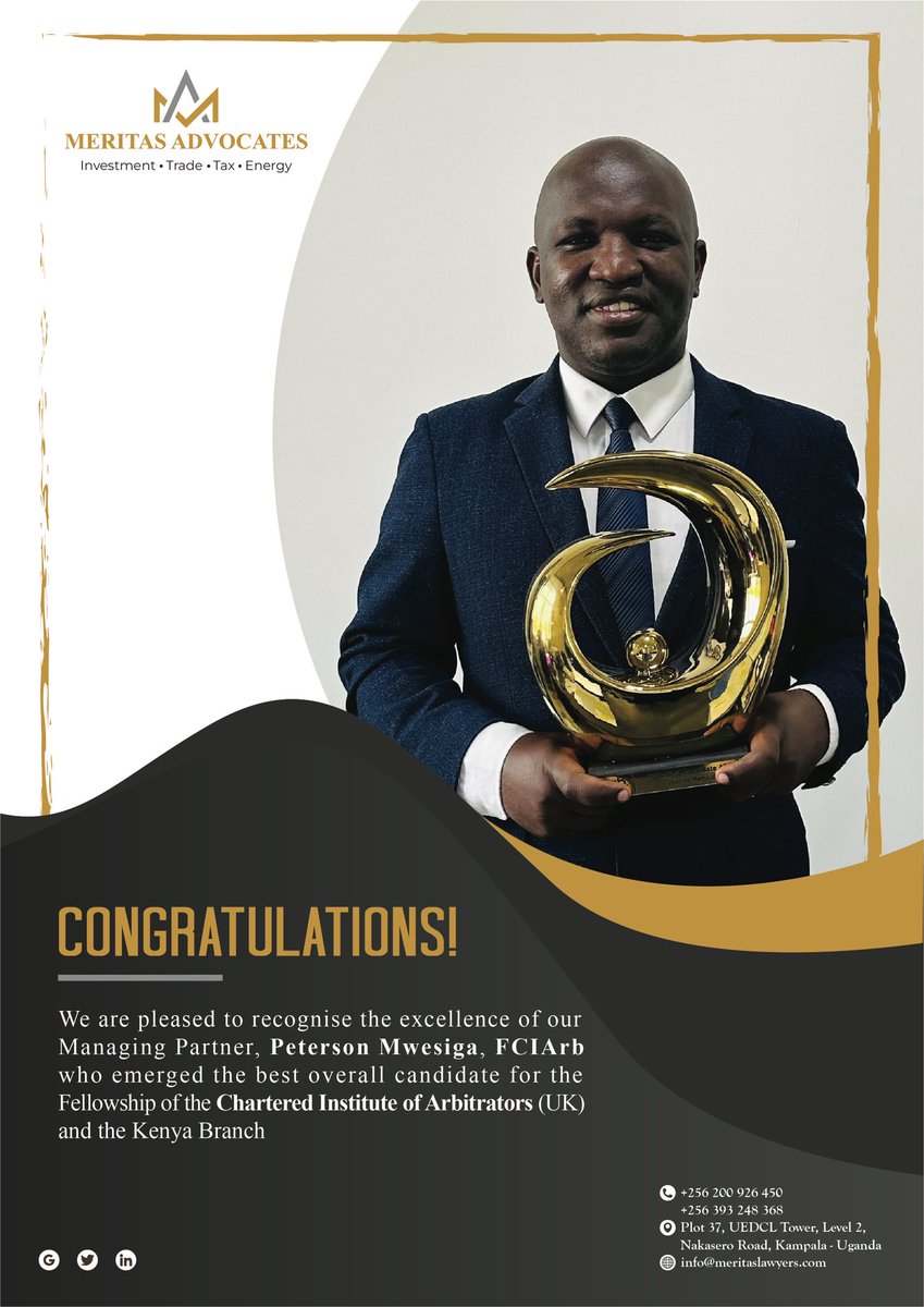 Congratulations <a href="/mwesigapeter/">Peterson Mwesiga, FCIArb, MUIPE, R.Eng(U)</a>