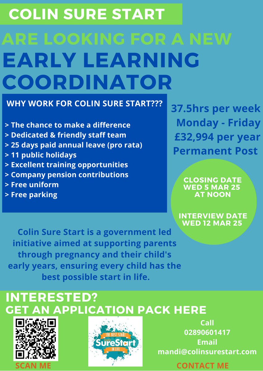 Closing date this Wed, 5th at 12 noon. Full application pack by scanning QR code. Any queries about job, just give us a call on 90601417