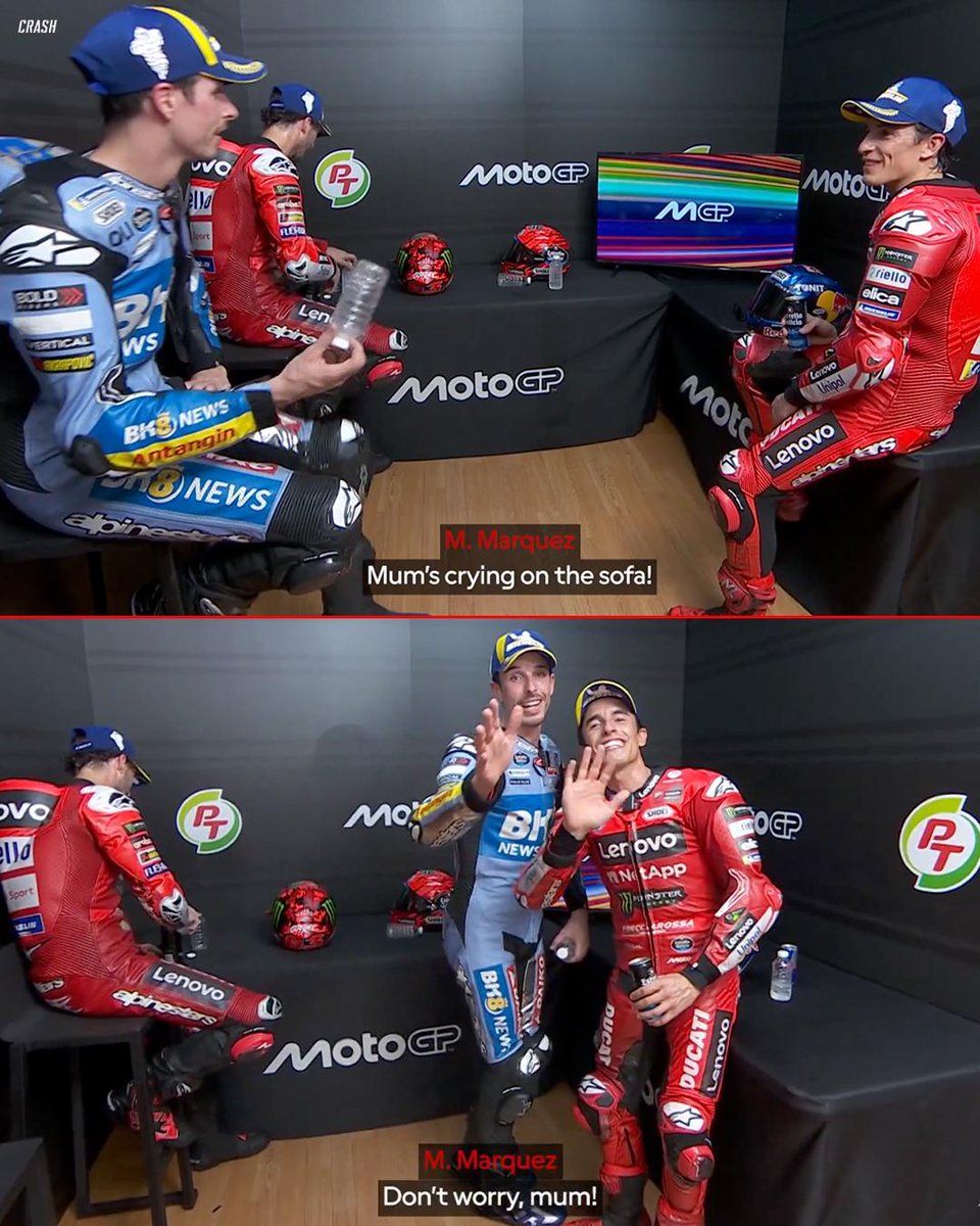 crash_motogp's tweet photo. A sweet moment with Marc and Alex in the cooldown room, a little message for their mum back home 🥹

#MotoGP #ThaiGP https://t.co/8itin7i5Ou