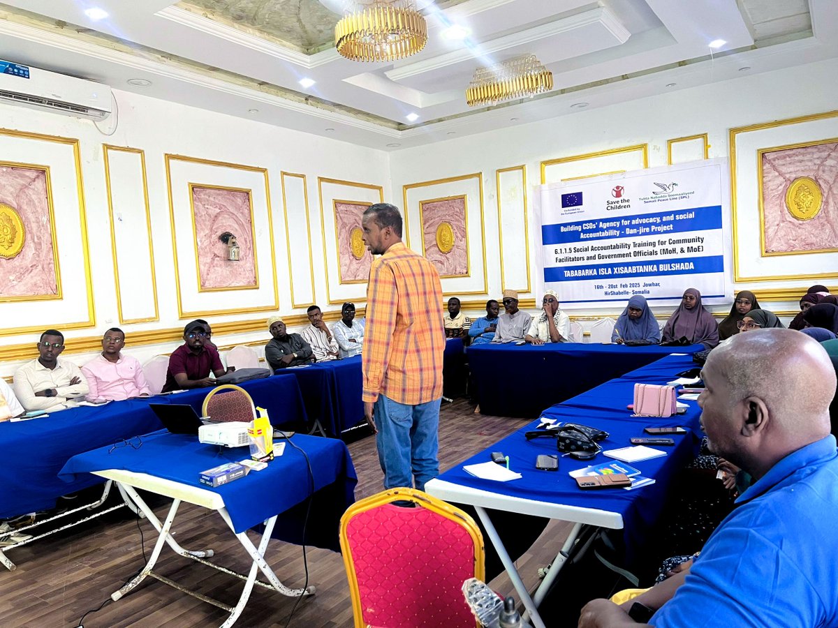 Somali Peace Line (Tubta Nabadda Soomaaliyeed) (@somalipeaceline) on Twitter photo Under the Danjire project funded by <a href="/EU_in_Somalia/">EU Delegation Somalia</a>, SPL conducted a 5-day Social Accountability Training in Jowhar. This training attracted key actors, including community leaders, civil society members, and state-level government institutions, focusing on enhancing transparency, Under the Danjire project funded by <a href="/EU_in_Somalia/">EU Delegation Somalia</a>, SPL conducted a 5-day Social Accountability Training in Jowhar. This training attracted key actors, including community leaders, civil society members, and state-level government institutions, focusing on enhancing transparency,