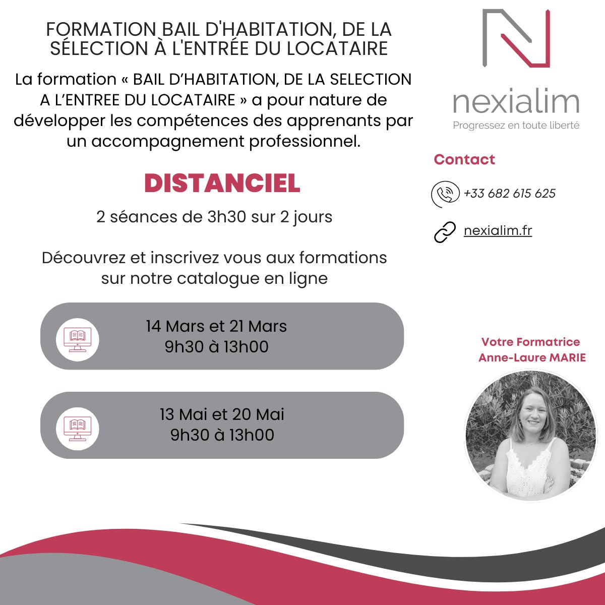 Nexialim's tweet photo. Formation Bail d'habitation, de la sélection à l'entrée du locataire
Distanciel (Visio) 2 séances de 3h30 sur 2 jours

Les prochaines dates
14 et 21 Mars 2025 de 9h30 à 13h00
13 et 20 Mai 2025 de 9h30 à 13h00

Inscrivez-vous rapidement sur https://t.co/usV6DTElB0 https://t.co/JFl79oQYE9