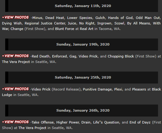 Real talk, in 2020 before the pandemic hit, it had an extremely solid start with shows. Look at this block.... the first JAG <a href="/brainstemprod/">BrainStemProd</a> , Change first show, <a href="/ENDOFDAYZNW/">ENDOFDAYZ</a> first show, Chopping Block first show