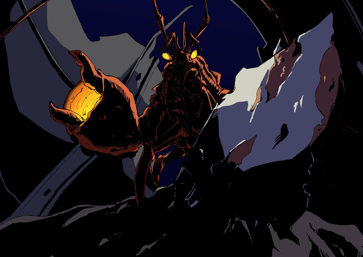 Phase 1 and Phase 2 of a monster i ran in a recent Wilderfeast game!

The Elder Uopang "AMBERLIGHT", who used its heavily adapted claw to shoot down ships on stormy nights. 

#wilderfeast #art