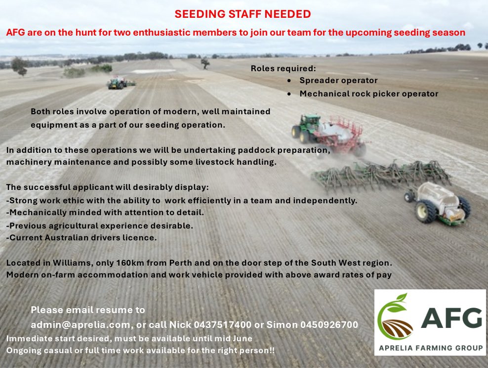 Looking to fill our seeding team. Please reach out if you think this is you