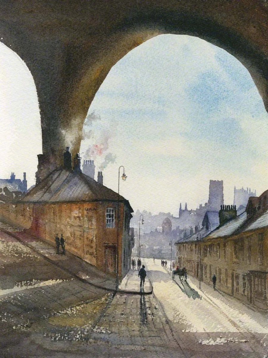 A view of the road leading up the bank to the station posted in January 2023, 

Eric was born in Shildon, County Durham in 1947 and worked as an industrial chemist before becoming a full time artist 

Durham Station Road (Watercolour) by Eric Thompson