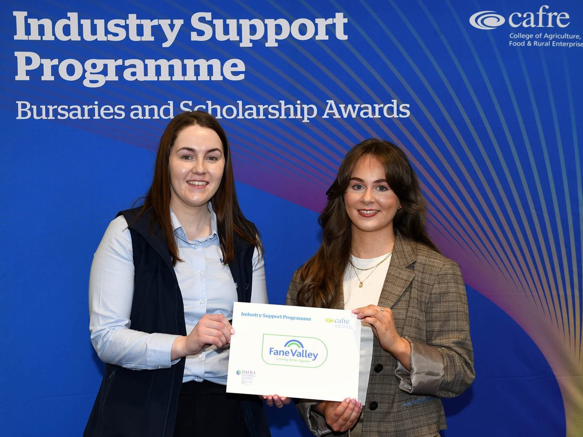 We are delighted to present Sarah Stewart with the Fane Valley Bursary Award. 
We would like to wish Sarah all the best in her future endeavours and are excited to follow her career path.
<a href="/DiscoverCAFRE/">CAFRE</a> 

Pictured (L-R) Megan Birney - HR Officer at Fane Valley with Sarah Stewart.