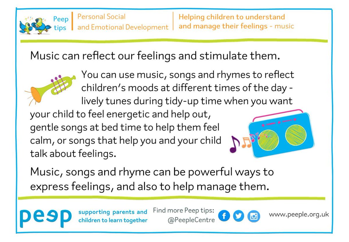 Music can be used to support emotional literacy in children &amp; be a gateway to fully exploring feelings in a safe way. Whether it's a kitchen disco, soothing bedtime lullaby or gentle song, music can help children learn how to express their feelings, and manage them. 

#music