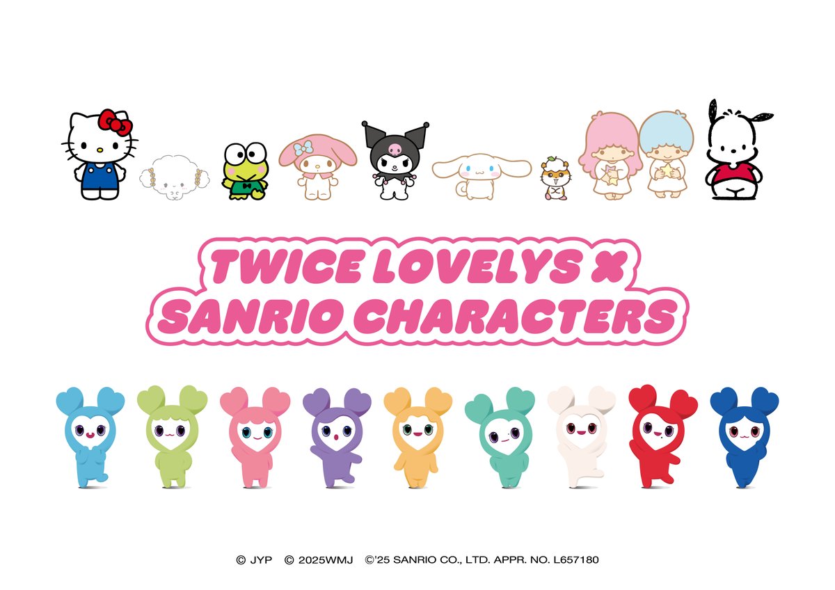 #TWICE LOVELYSと 
サンリオキャラクターズの 
コラボレーションが決定🎉

 TWICEメンバー自身がセレクトしたキャラクターとそれぞれコラボレーション‼️ 
どのメンバーがどのキャラクターとコラボレーションするかお楽しみに👀✨️ 
<a href="/JYPETWICE_JAPAN/">TWICE JAPAN OFFICIAL</a>