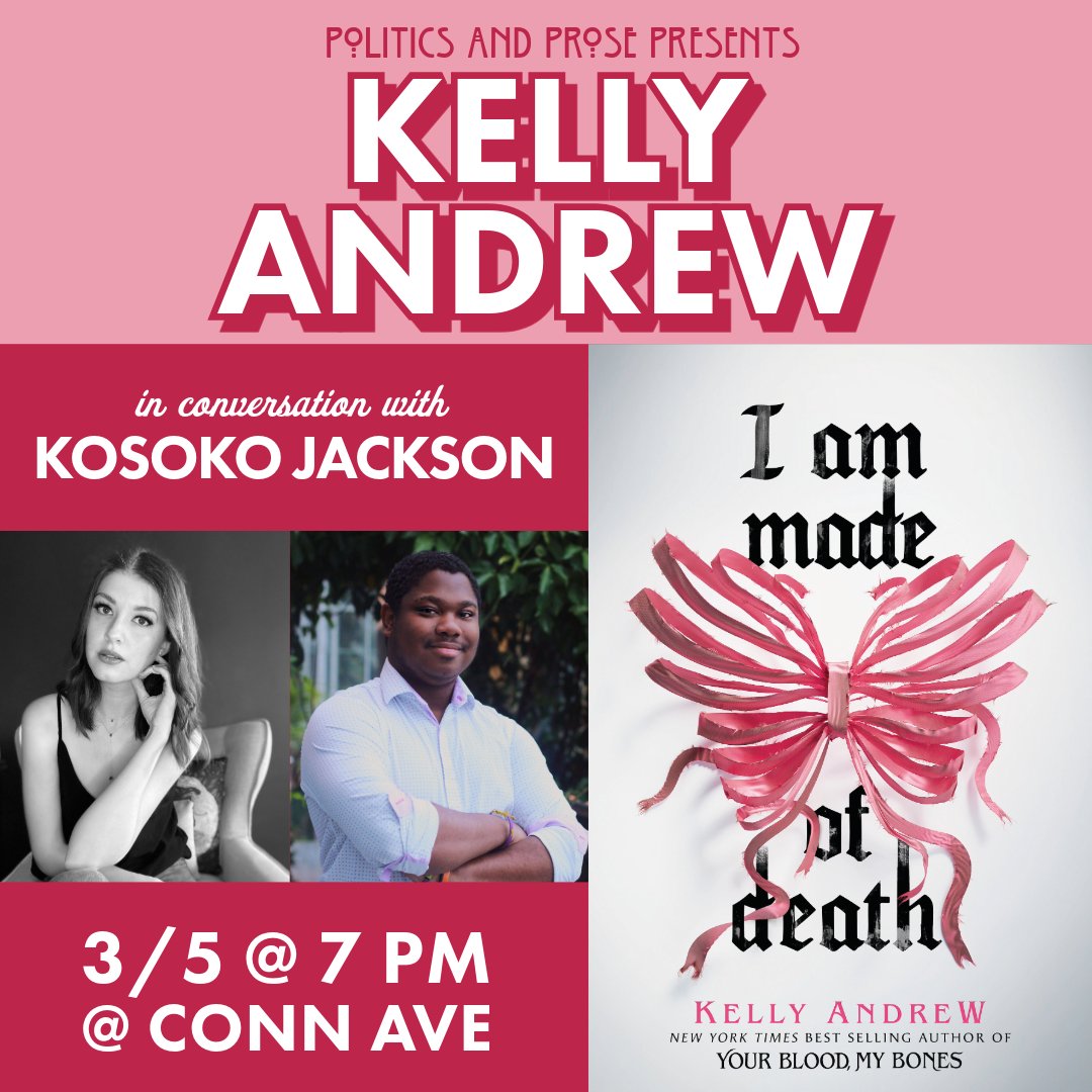 Wednesday, join <a href="/KayAyDrew/">kelly andrew (updates only)</a> to discuss I AM MADE OF DEATH - an electrifying dark romance that follows a young man, Thomas, as he takes on a highly paid job as an interpreter for a selectively-mute heiress, Vivienne - w/ <a href="/KosokoJackson/">Kosoko Jackson</a> - 7PM @ Conn Ave C&amp;T - bit.ly/3DexY0p