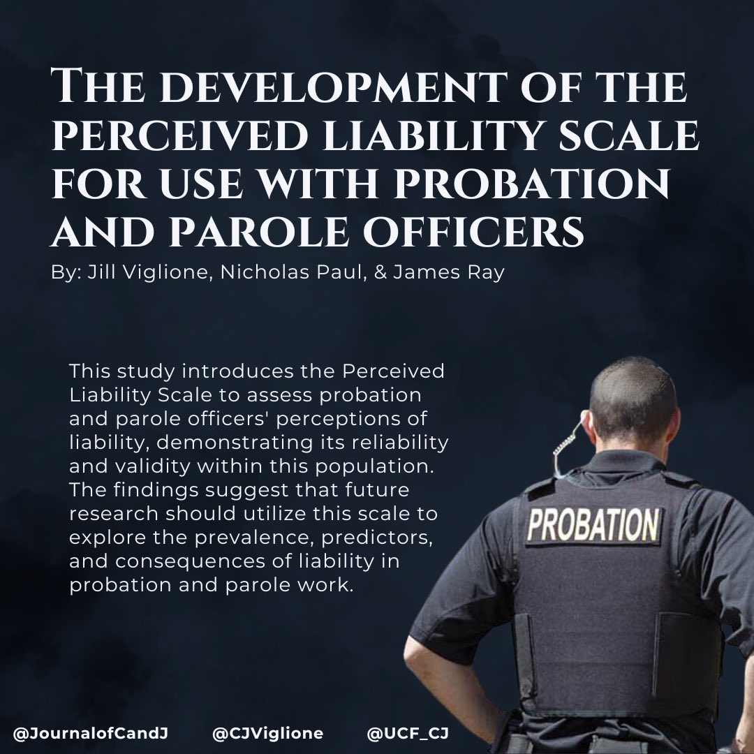 Recent research shows the validity and reliability of the new Perceived Liability Scale in probation and parole work.

Check out this new article by Viglione (@CJViglione), Paul, and Ray. 

Read the full article at the Journal of Crime and Justice: shorturl.at/1A4hD