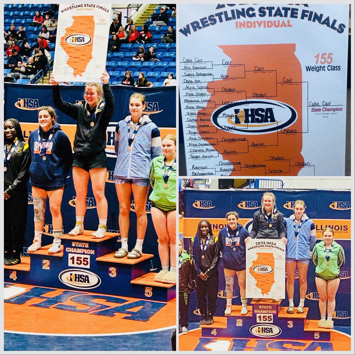 Congratulations to @hinsdalesouthhs Callie Carr, who won the girls wrestling state championship in her weight class and finished the season with a perfect record of 39-0!