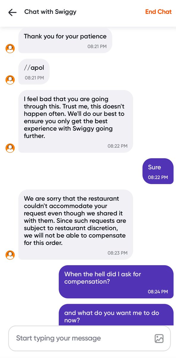 manas_jd's tweet photo. @SwiggyCares What is this? First of all, your agent didn’t even feel the need to go through the initial conversation and when he did in being asked to do, what kind of a resolution was provided? https://t.co/iO85vYDfmZ