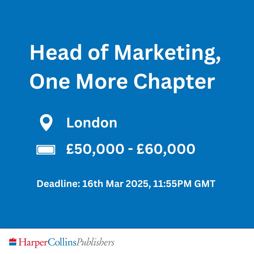 Elevate (HarperCollinsUK) (@elevatehc_) on Twitter photo JOB OPPORTUNITY 💼
There's an exciting opportunity for an experienced marketer to join the team at <a href="/0neMoreChapter_/">One More Chapter</a> and lead on their marketing and brand strategy!
Applications close 16th March.
Find out more: app.beapplied.com/apply/idwyxwqp… JOB OPPORTUNITY 💼
There's an exciting opportunity for an experienced marketer to join the team at <a href="/0neMoreChapter_/">One More Chapter</a> and lead on their marketing and brand strategy!
Applications close 16th March.
Find out more: app.beapplied.com/apply/idwyxwqp…