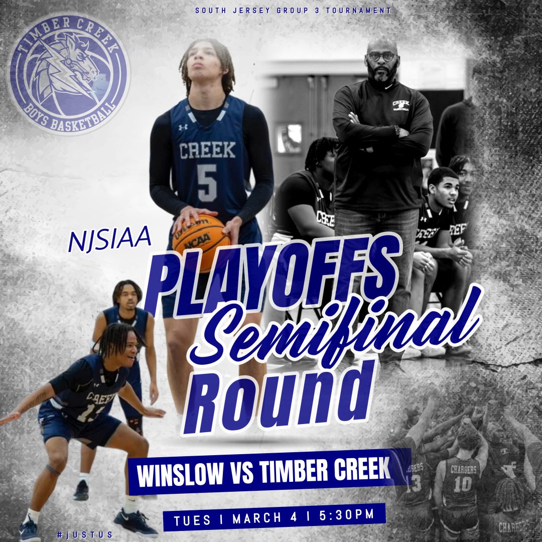 Winslow -vs- Timber Creek
⚡️Tues, 3/4 @ 5:30p⚡️
🏀Home at TC 🏀

NJSIAA Group 3 Playoffs Semifinal Round ⚡️🏀

#sjsports #sjbasketball #Varsitybasketball #southjerseysports #highschoolbasketball #varsity #basketball #gameday #njsiaa