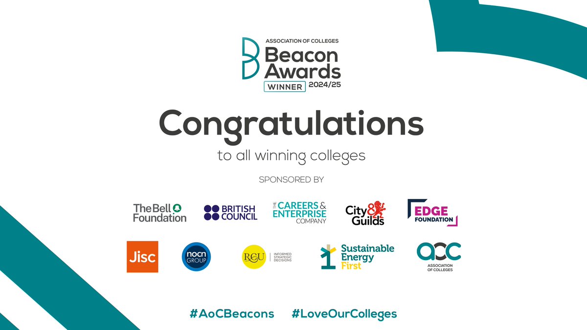 We are excited to commence our Beacon Awards 2024/25 winners’ announcements. Join in and celebrate the exceptional achievements of all our finalist colleges. Stay tuned as we will shortly be revealing this year’s winners. #CollegesWeek2025 #AoCBeacons