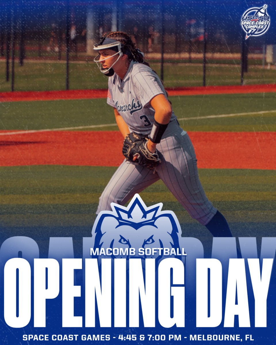 𝐎𝐩𝐞𝐧𝐢𝐧𝐠 𝐃𝐚𝐲 🥎🙌

The day has finally arrived! Opening Day for <a href="/MacombSoftball/">Macomb Softball</a>! The Monarchs open up their week in Florida with two games against fellow MCCAA schools!

🆚 Muskegon &amp; Kalamazoo Valley
🕟 4:45 PM &amp; 7:00 PM
📺 usssalive.com/Space-Coast-Sp…*
*$24.99/week